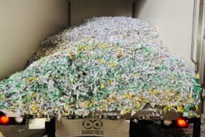 shredded paper in the back of a truck