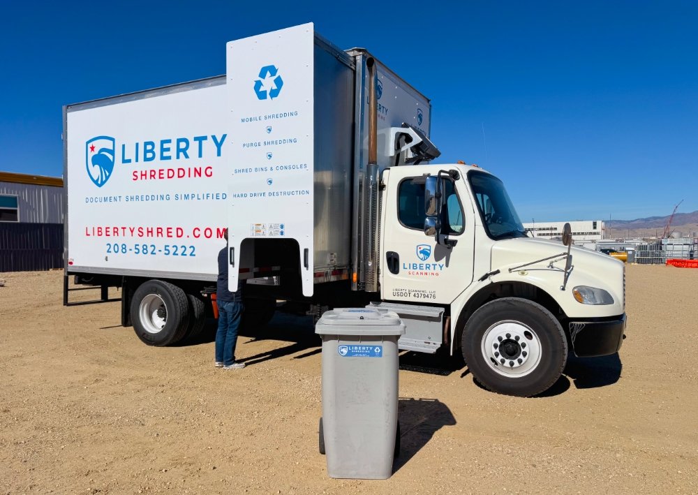 Liberty Shredding mobile truck and secure paper collection bin